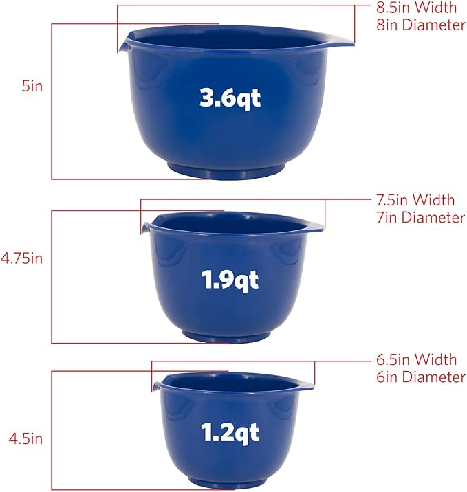 Glad Mixing Bowls | Pour Spout | Non-Slip Base | BPA Free | Blue | 3 Piece Set, Pack of 6