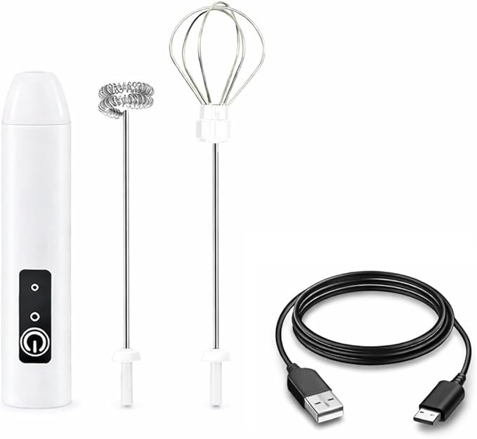 Milk Frother Handheld for Coffee – Electric Matcha Whisk & Drink Mixer, Foam Maker for Latte, Cappuccino, Bulletproof Coffee, Portable Stainless Steel Frother for Home, Office & Travel (White)