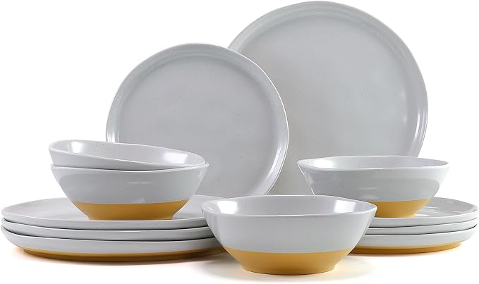 12-Piece Melamine Dinnerware Set for 4, Unbreakable Plates and Bowls, Dinner Dishes Set for Patio, RV and Camping, Dishwasher Safe