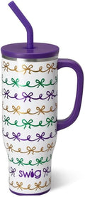 Swig Life 30oz Mega Mug, 30oz Tumbler with Handle and Straw, Large Insulated Tumblers, Cup Holder Friendly Travel Mug, Stainless Steel 30 oz Tumbler, Reusable Insulated Water Bottle (Mardi Gras Bows)