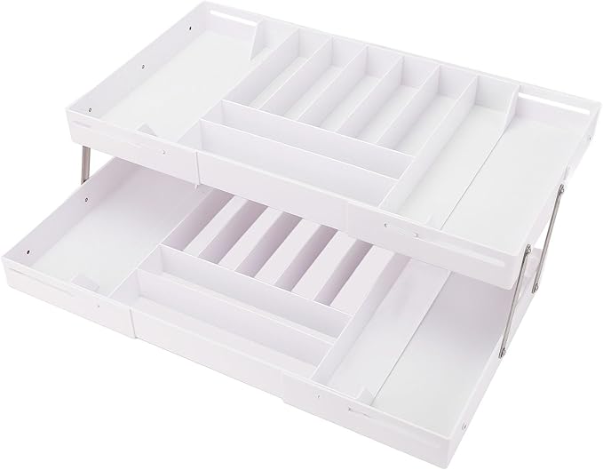 TOPINCN 2 Tier Collapsible Multi Level Drawer Organizer Tray, Folding Smart Drawer Storage, Expandable for Makeup, Jewelry, Silverware, Utensils, Kitchen Office Supplies