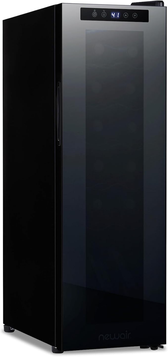 NewAir 10" Wine Fridge for 12 Bottles | Freestanding Wine Cooler Refrigerator with Glass Door | Compact Countertop Storage with Precision Cooling & Quiet Operation | Black
