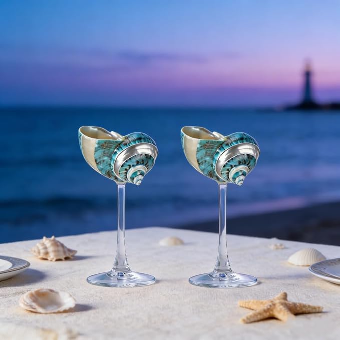 2Pcs Seashell Wine Glasses Wedding Wine Glasses Conch Goblet Martini Cocktail Glass Cup for Birthday Wedding Beach Bridesmaids Anniversary Party (D)