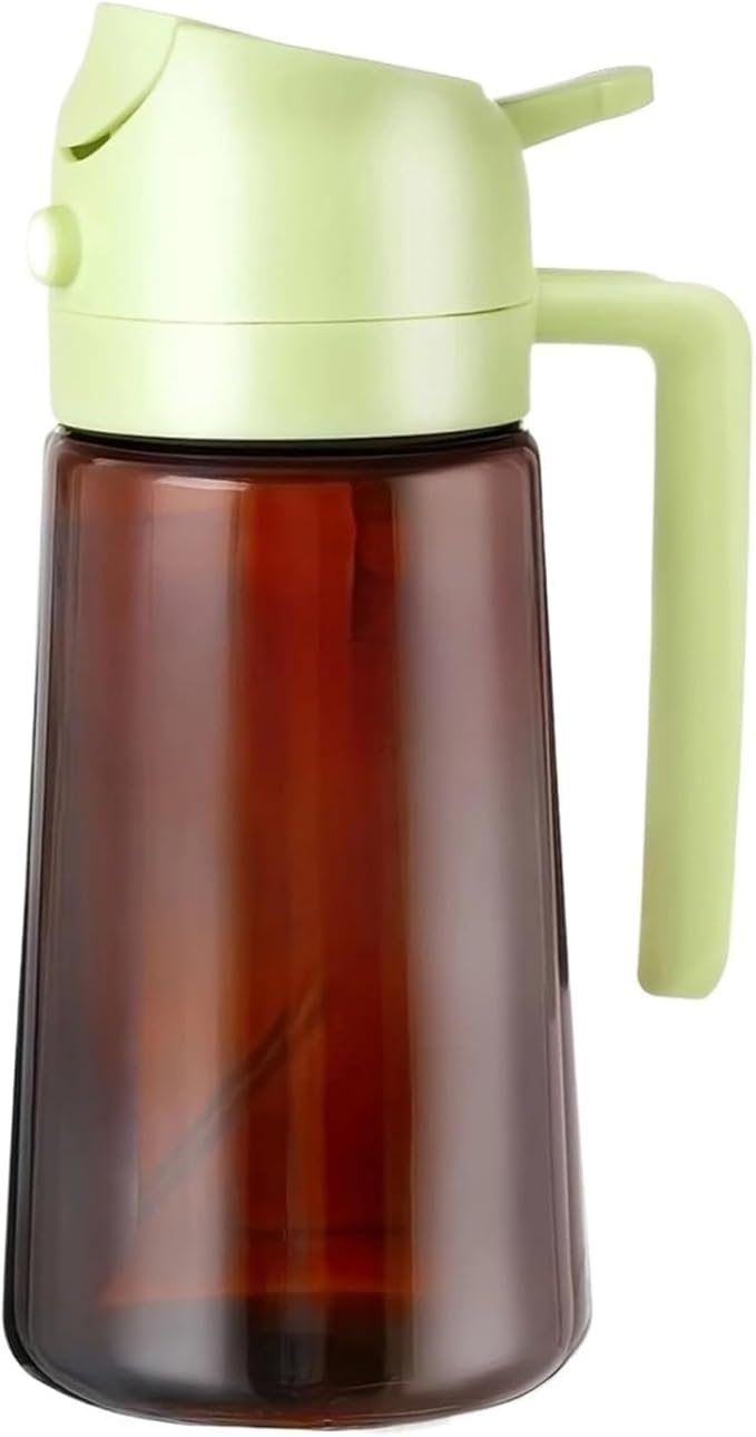 Oil Spray Bottle, 16oz/470ML Light Blocking Brown Oil Sprayer For Cooking 2 In 1 Dispenser Bottle For Kitchen Seasoning Tools,for Salad Making, Baking(Green Cap)