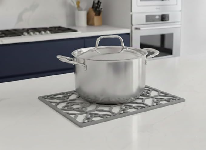 GASARÉ, Extra Large, Thick, Silicone Trivet for Hot Dishes, Pots, and Pans, Heat Resistant Mat for Countertop, Hot Pad for Kitchen, Easy to Clean, 16 x 12 x 3/8 Inches, Gray