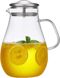 Water Jug 1.8L Glass Water Jug with Stainless Steel Lid for Hot/Cold Juice, Tea, Milk and Coffee, Glass Water Pot with Filter