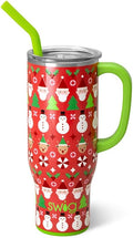 Swig Life 30oz Mega Mug, 30 oz Tumbler with Handle and Straw, Cup Holder Friendly, Dishwasher Safe, Extra Large Insulated Tumbler, Stainless Steel Water Bottle (Christmas Crew)