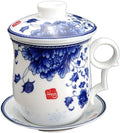 GOLDY&WENDY Elegant Chinese Style Ceramic Tea Cup Porcelain Tea Mug with Infuser Lid and Saucer Sets