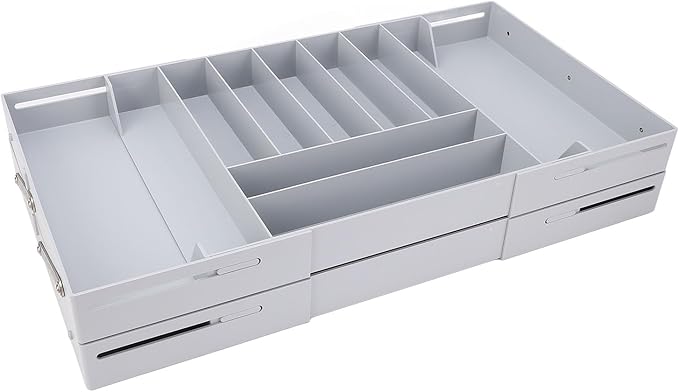 TOPINCN 2 Tier Collapsible Multi Level Drawer Organizer Tray, Folding Smart Drawer Storage, Expandable for Makeup, Jewelry, Silverware, Utensils, Kitchen Office Supplies (Gray)