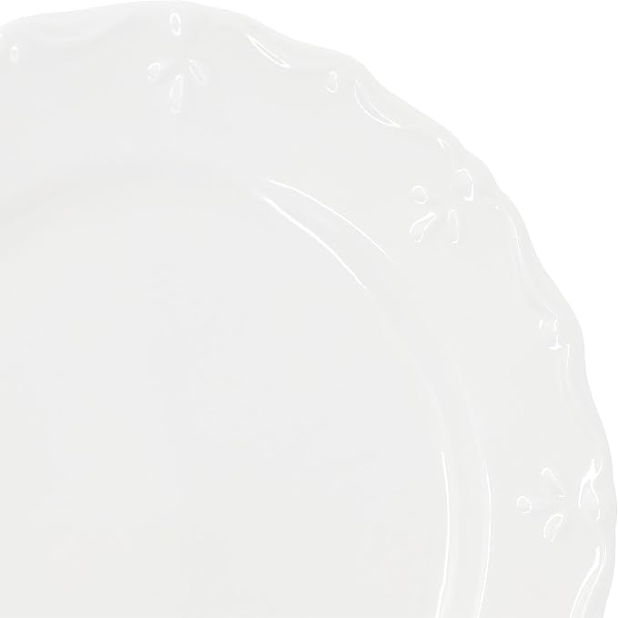 Elama Henryi 6 Piece Embossed Rim Detail Porcelain White 8.75 Inch Salad Plate Set, Tableware Set, Serveware (6 Pc Salad Plate)