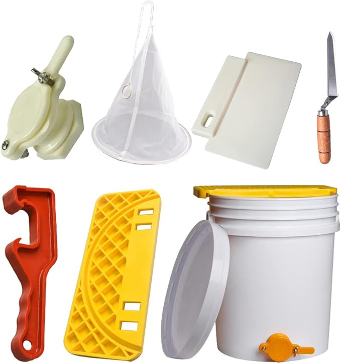 5 Gallon Plastic Honey Bucket Kit - 10pcs Honey Harvesting Tool Set with Gate Valve, Filter & Beekeeping Supplies | Home Apiary Harvesting Equipment