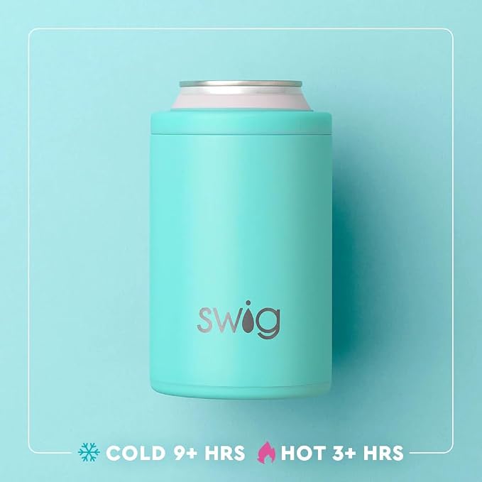 Swig Life Standard Can Cooler, 12oz Insulated Bottle & Can Holder, Stainless Steel Cooler, Covers for Standard 12 oz Beer Bottles, Beach Accessories for Women in Azalea Golf Ball