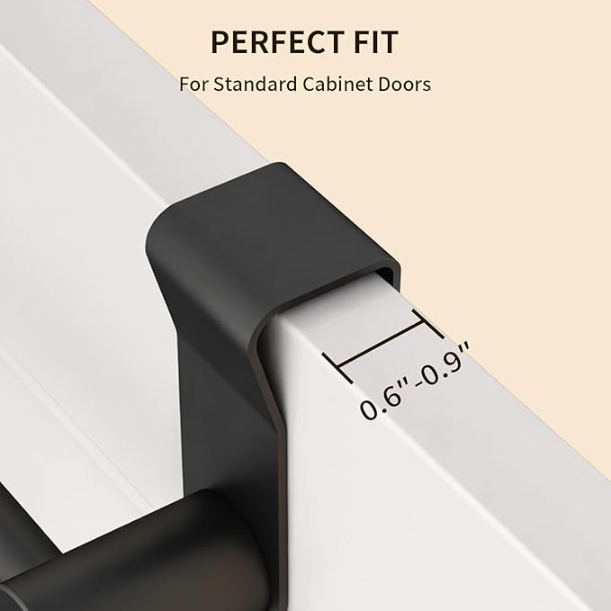 YUMORE Over the Cabinet Towel Holder for Wide Doors, 2-Pack Matte Black Dish Towel Rack for Kitchen & Bathroom