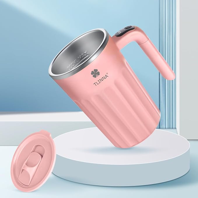 Self Stirring Mug,Self Stirring Coffee Mug,Suitable for Coffee, Milk, Cocoa and Other Beverages,Insulated bottle (Pink-temperature, 12 Ounces)