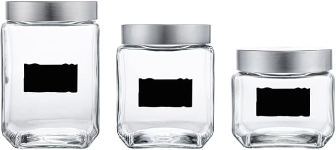 Restaurantware-Vetri Glass Storage Jar Set, 3-Piece Dishwashable Glass Cookie Jars - Airtight Seal, Hot & Cold Friendly, Clear Candy Jars, For Kitchen, Laundry, Or Storage