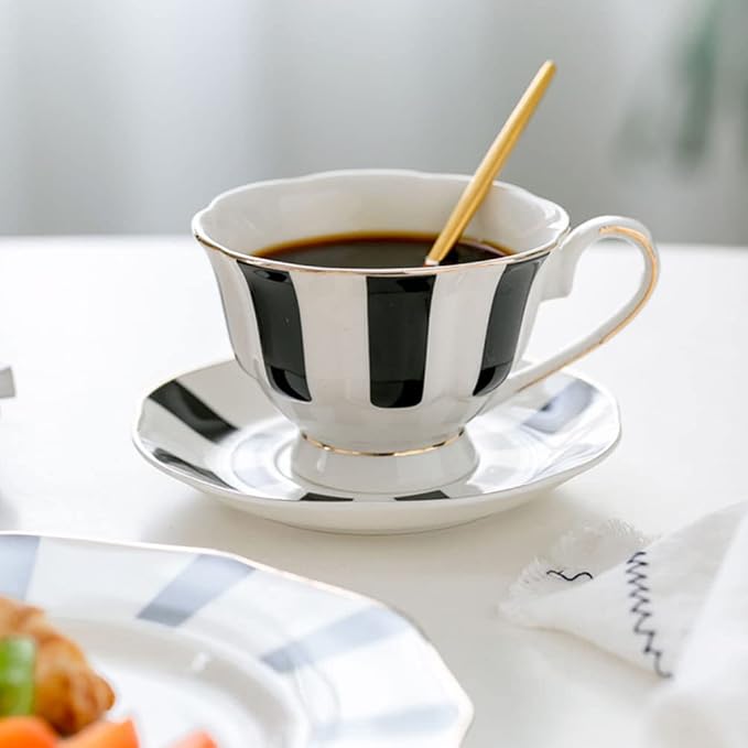 Hemoton Polka Dot Cup and Saucer Set 5.51In European Style Ceramic Coffee Mug with Saucer for Latte Cappuccino Tea Smooth Grip and Design for Home Kitchen Dining