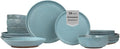 Sango 16-Piece Stoneware Dinnerware Set for 4, Semi-Matte Teal Plates and Bowls Sets with Rustic Speckled Glaze, Ceramic Dish Set, Elegant Boho Farmhouse Dishes, Microwave & Dishwasher Safe, Kaya Blue