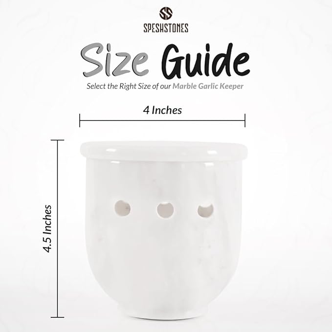 Marble Garlic Keeper for Counter 4.5 Inch White Handmade Garlic Holder for Fresh Garlic Cloves, Storage Container for Gifts, Garlic Saver for Kitchen Countertop Decor