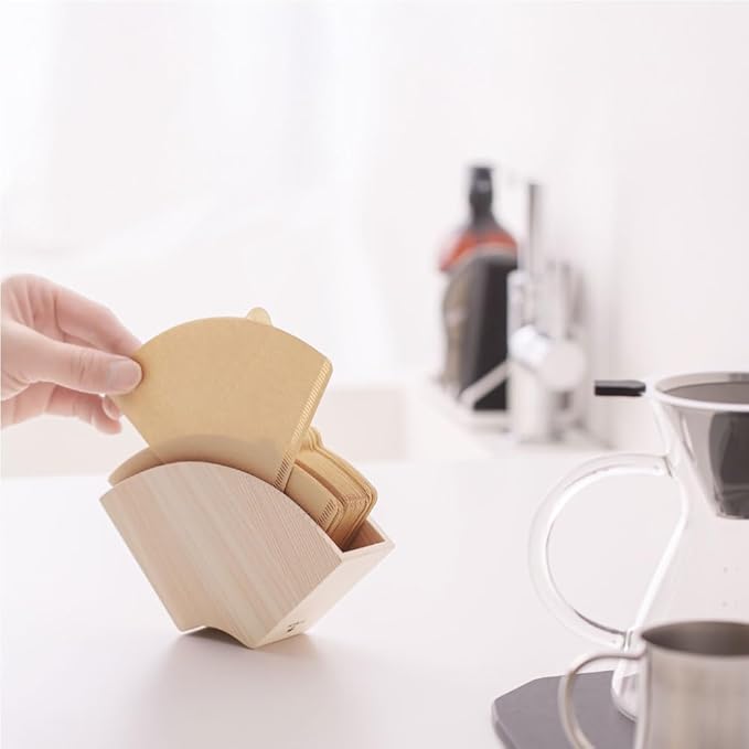 &NE NTR-376 Coffee Filter Holder, Natural, Width 6.6 x Depth 1.6 x Height 3.5 inches (16.7 x 4.0 x 8.8 cm), Magnet, Made in Japan, Wood, Paper, Paper, Case, Stand, Cone, Trapezoid, Stores 30 Pieces, 1