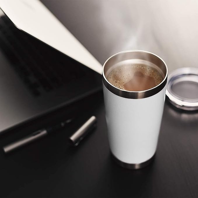DOMICARE 20oz Stainless Steel Tumbler Bulk with Lid, Double Wall Vacuum Insulated Travel Mug, Powder Coated Coffee Cup, Powder White, 8 Pack