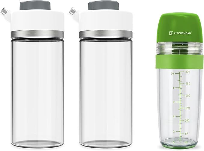 KITCHENDAO Precision Pour Glass Oil Dispenser and 2 in 1 Salad Dressing Shaker