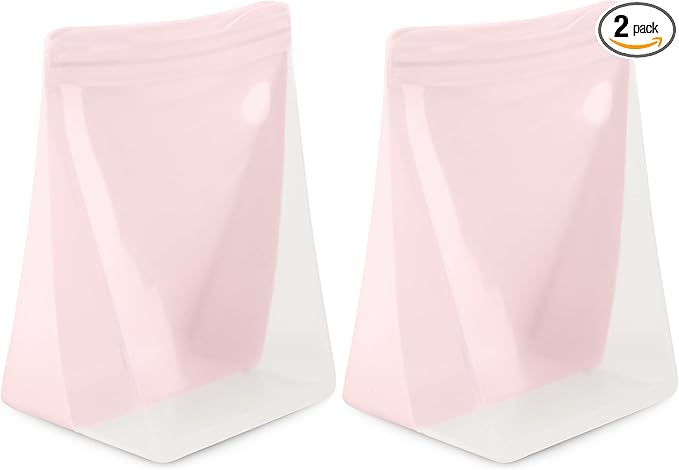 W&P Porter Silicone Reusable Storage Bag, Sandwich (36oz Stand-Up), Blush, Food Storage Container, Microwave and Dishwasher Safe, Easy Cleaning, 1 Count (Pack of 2)