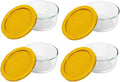 Pyrex 7200 2 Cup Glass Bowls & 7200-PC Butter Yellow Food Storage Replacement Lids (4-Pack) - Made in USA