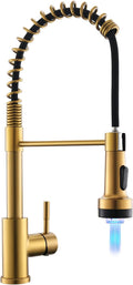 GIMILI Gold Kitchen Faucet with Pull Down Sprayer Single Hole Stainless Steel LED Faucet, Suitable for Farmhouses, RV, Laundry Room, Outdoor, and Campers. Llave para fregadero de cocina