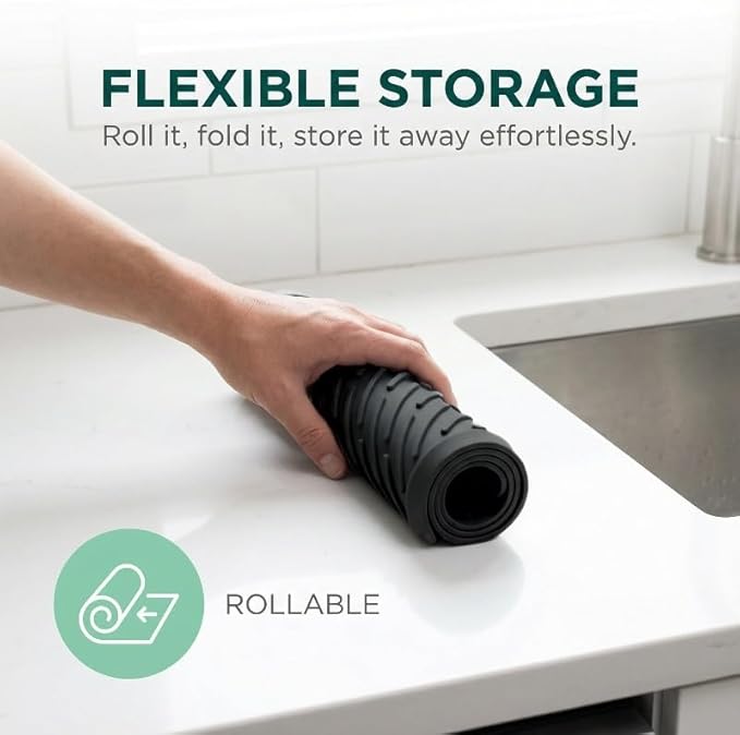 2 Pieces kitchen faucet mat as soap and sponge tray and silicone dish drying mats for kitchen counter, heat resistant mats for countertop, kitchen sink faucet organizer (black)
