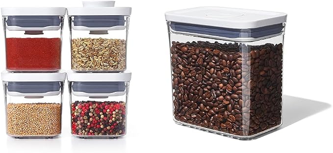 OXO Good Grips 4-Piece Mini POP Container Set Good Grips POP Container – Airtight 1.7 Qt for Coffee and More Food Storage, Rectangle, Clear