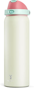 40 oz Insulated Water Bottle with Straw: Meoky Stainless Steel Metal Water Bottle with 2-in-1 Lid - Leak Proof, Cold for 24 Hours, Protective Silicone Base, BPA-Free for Sports Gym, Cream