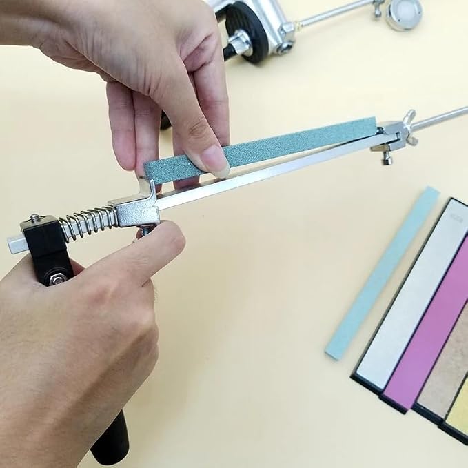 Knife Sharpener Professional Stainless Steel Kitchen Chef Knife Sharpener Home Knife Sharpening Kit Abrasive Holding System Tools with 10 whetstones (SET-A)