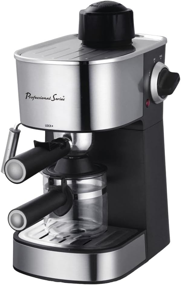 Professional Series 4-Cup Espresso Maker with Milk Frother, 4-Bar Pressure, Die-Cast Boiler