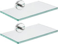 JQK Bathroom Glass Shelf Chrome, Tempered Glass Shower Storage 8 by 5 inches, 304 Stainless Steel Polished Chrome Wall Mount 2 Pack, TGS101L8-CH-P2