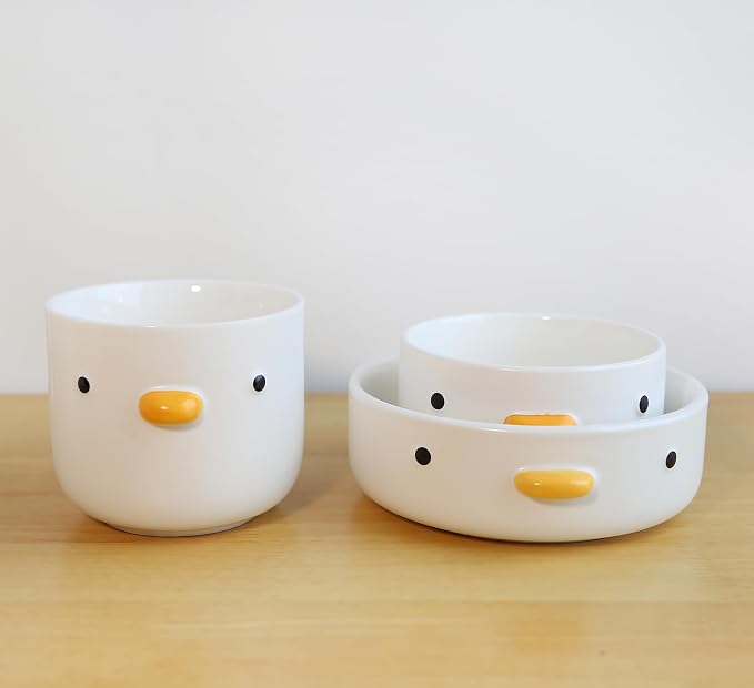 PURROOM Funny Cute Duck 6'' Salad Bowl, Handmade Glaze Chick Safety Ceramics Flat Bottomed Bowl, Home Family, Friend.