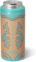 Swig Life Skinny Can Cooler, 12oz Insulated Slim Can Holder, Stainless Steel Cans Cooler, Covers for Tall Beer Bottles, Beach Accessories for Women (Boot Scootin' Turquoise)