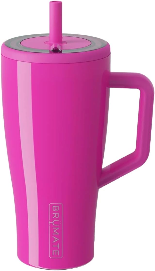 BrüMate Era 30 oz Tumbler with Handle & Straw | 100% Leakproof Insulated Water Bottle Tumbler with Lid & Flexible SoftSip Straw | Made of Stainless Steel | Cup Holder Friendly | 30oz (Vivid Magenta)