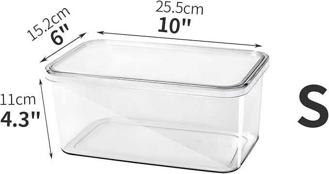 Clear Storage Bins with Lids 4 Packs, Stackable Transparent Storage Containers, Food Grade Fridge Kitchen Cabinet Organizer, Storage Boxes for Fruits , Bathroom and Pantry Organization (4 Small)