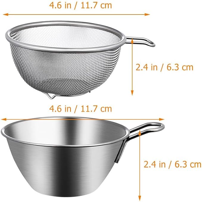 Zerodeko Stainless Steel Colander with Handle and Basin 4.60X2.48X2.20In Multipurpose Food Strainer for Washing Fruits Vegetables and Rice with Fast Drainage and Smooth Edges