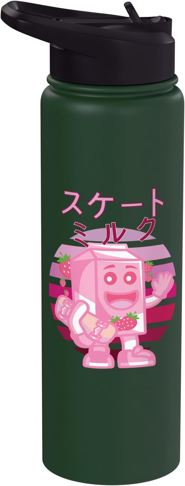 Retro 90s Japanese Skateboarding Strawberry Milkshake Carton Stainless Steel Insulated Water Bottle