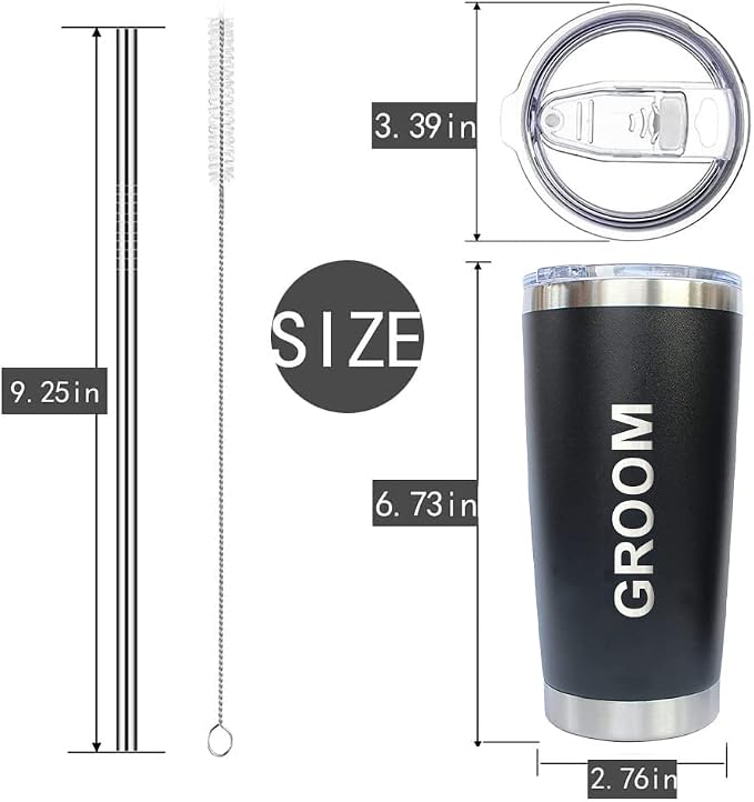 PartyGifts&beyond Groomsmen Gifts, 7Packs Bachelor Party Gifts Tumblers, Team Groom Cups 20 OZ Stainless Steel Tumbler with Lid and Straw for Wedding and Groomsman(Bold)