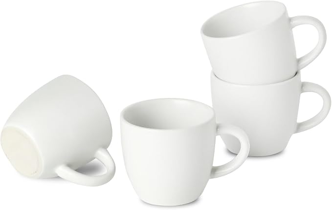 HASENSE Ceramic 3 OZ Espresso Cups, Porcelain Espresso Demitasse Cups Set of 4 for Double shot, Lungo and Ristretto, Tiny Italian Expresso Shot Coffee Mugs for Home and Office, White