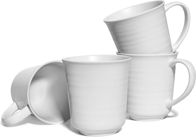 Elanze Designs White Matte Glaze Finish 17 ounce Stoneware Coffee Cup Mugs Set of 4