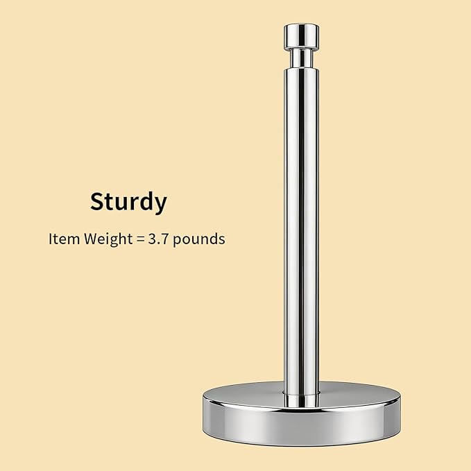 YUMORE Paper Towel Holder Countertop, Paper Towel Holder with Weighted Base Non Slip, Standing Paper Towel Roll Holder for Kitchen Bathroom, Stainles Steel (Chrome)