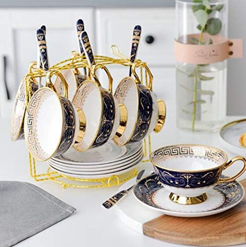YBK Tech Euro Style Bone China Cup& Saucer Set, Ceramic Tea Coffee Cup for Home Kitchen Wedding (Royal Pattern- Deep Blue)