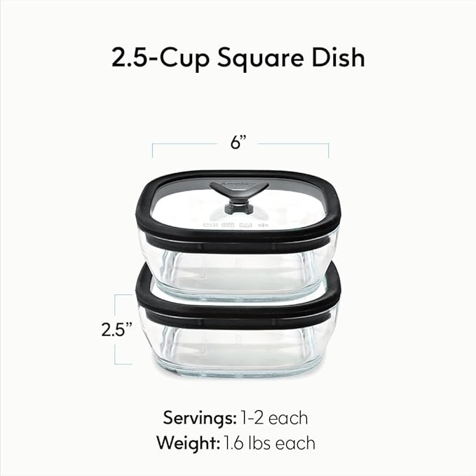 Anyday 2 Pack 2.5 Cup Microwavable Glass Lunch Containers With Glass Lids, Microwave Safe Lunch Bowls with Lids for Work, Food Storage, Bento Box Meal Prep Container