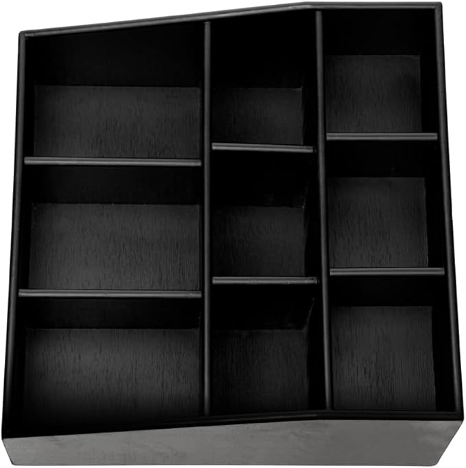 Restaurantware-11.75 x 5.5 Inch Coffee Condiment Organizer, 1 Square Creamer Organizer - 9 Compartments, Break-Resistant, Black Bamboo Coffee Accessory Caddy, Won't Chip, For Sugar Packets & Creamers
