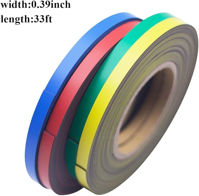Magnetic Tape Roll Colored Thin Strips - Dry Erase Magnet Whiteboard Graphic Art Tape/ 10mm 33ft Marking Line Magnet Tape(4 Pack Mix Color)