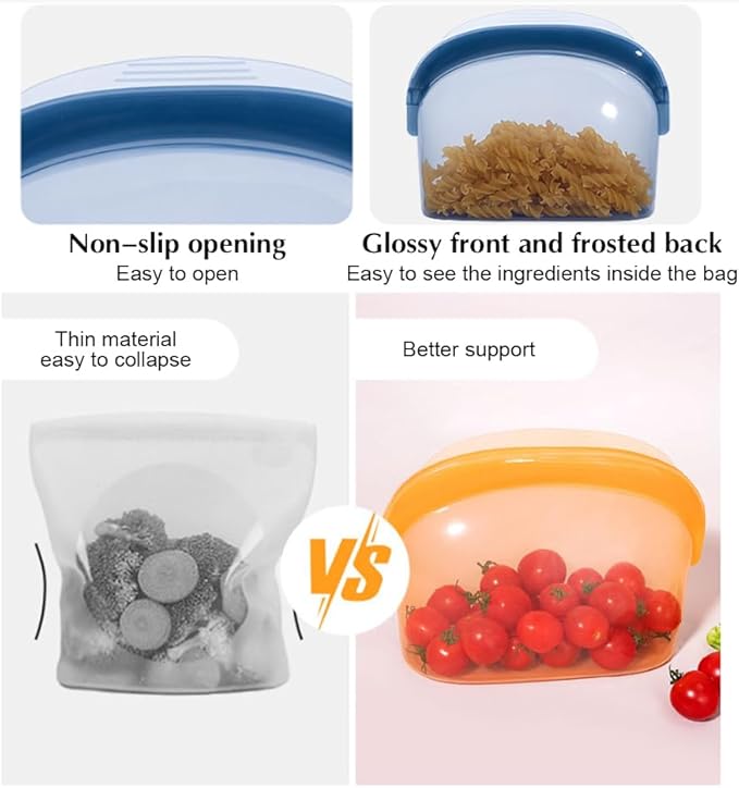 8 Pcs Reusable Silicone sealed Food Storage Bags, Multi-Role Food Storage Bags, Leak Proof, Freezer Safe, Microwave Safe, Dishwasher Safe, Eco-friendly