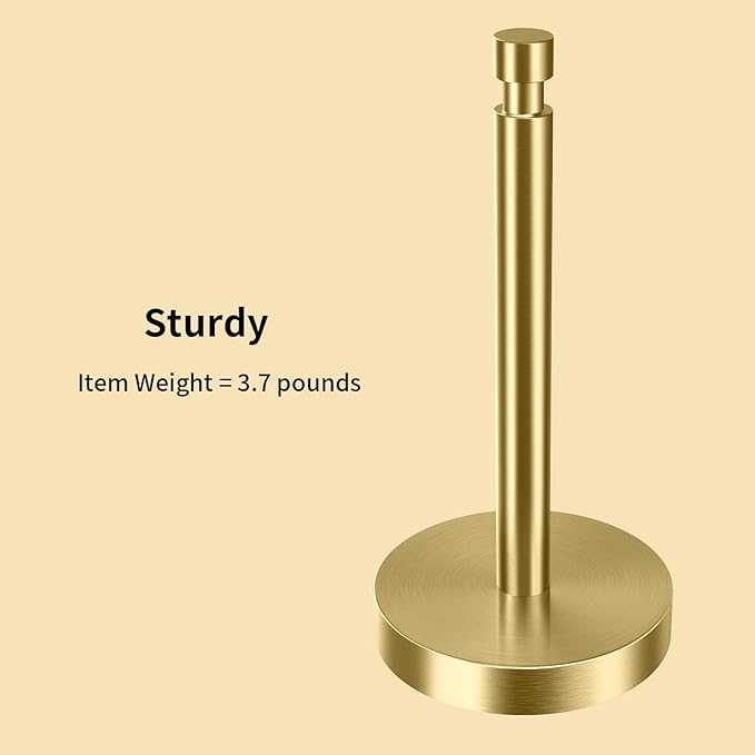 YUMORE Paper Towel Holder Countertop, Paper Towel Holder with Weighted Base Non Slip, Standing Paper Towel Roll Holder for Kitchen Bathroom, Stainles Steel (Gold)